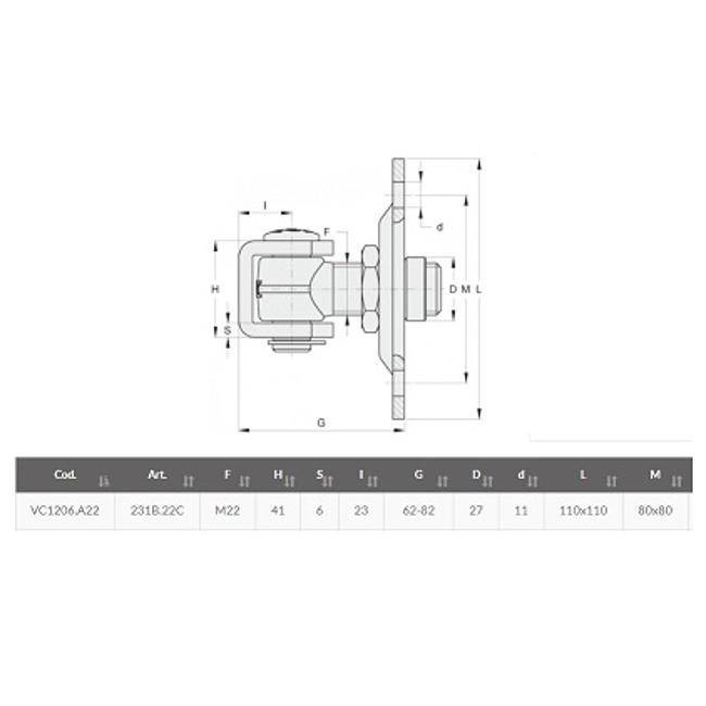 Vendita online Cardine M22 con piastra a 4 fori art.231B.22C